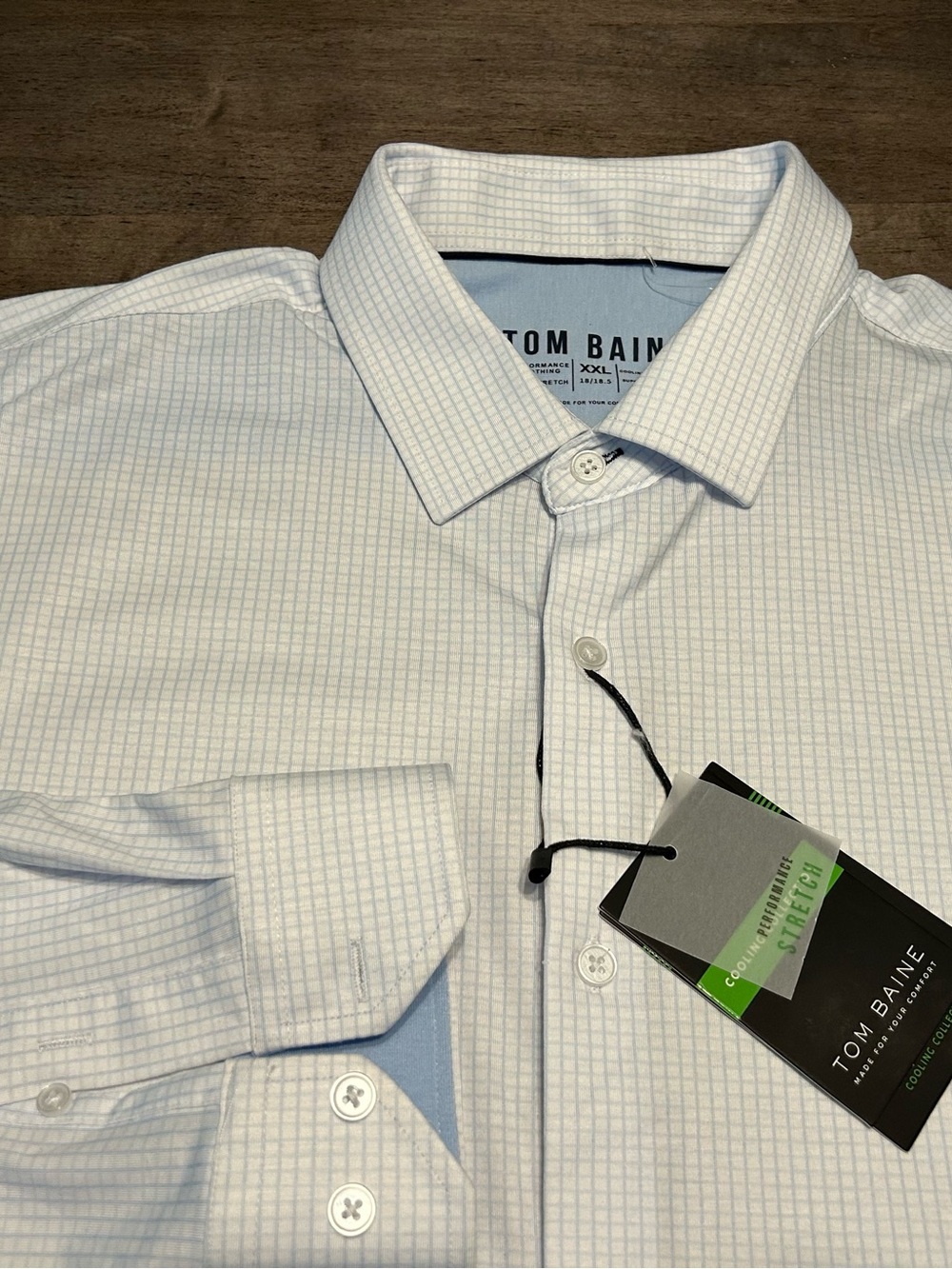 NWT $70 Tom Blaine Performance Clothing Light Blue Check Button Up Shirt Sz XXL